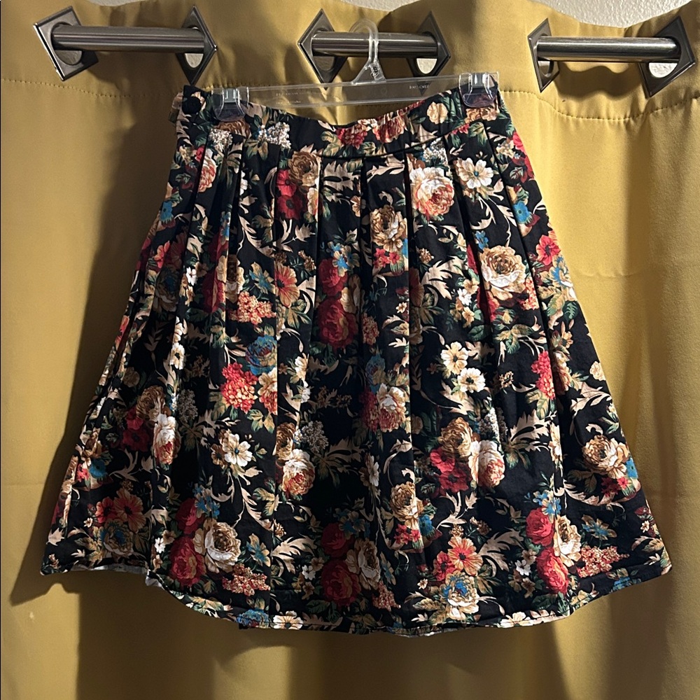 Floral Print Women's Pleated Skirt with Pockets